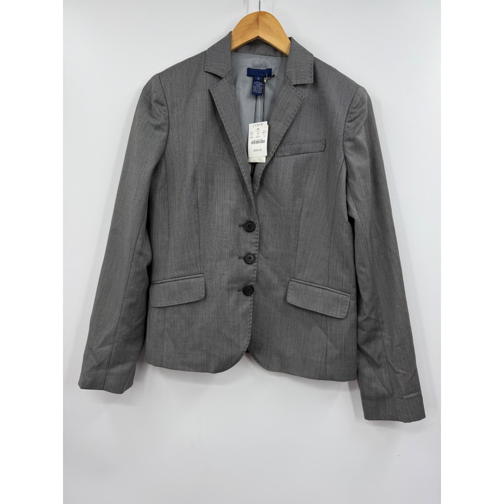 J Crew Donegal Mini Check Three Button Wool Cashmere Blazer Jacket Size 8 Grey